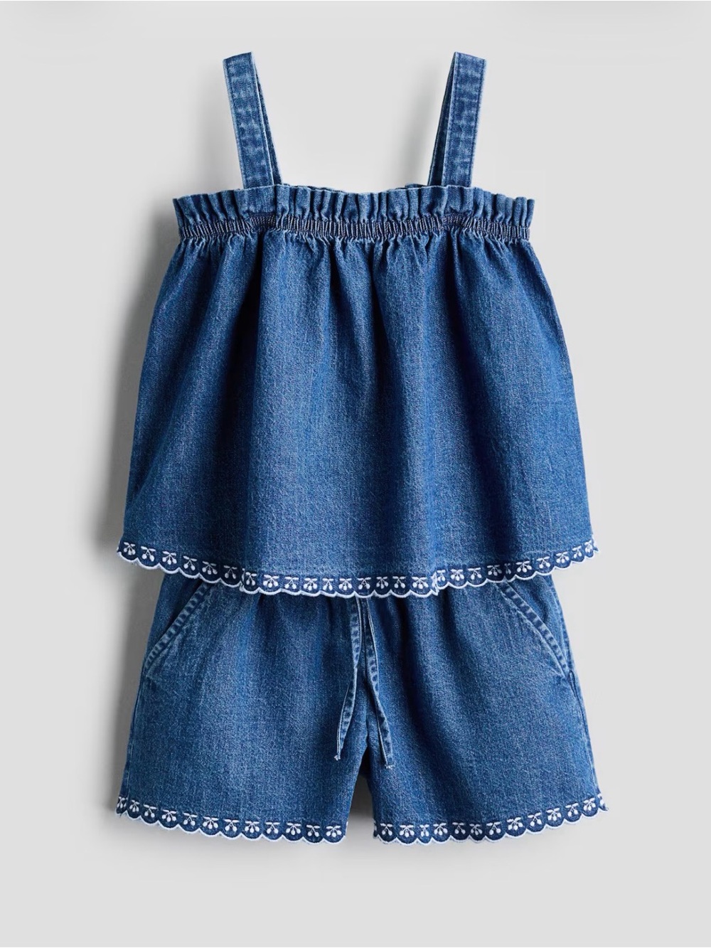 H&M Blue Denim Tank & Shorts Set with Scallop Trim